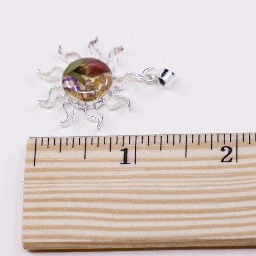 Vintage Sterling Silver Handmade Pendant, 925 Silver With Resin Flower Sun