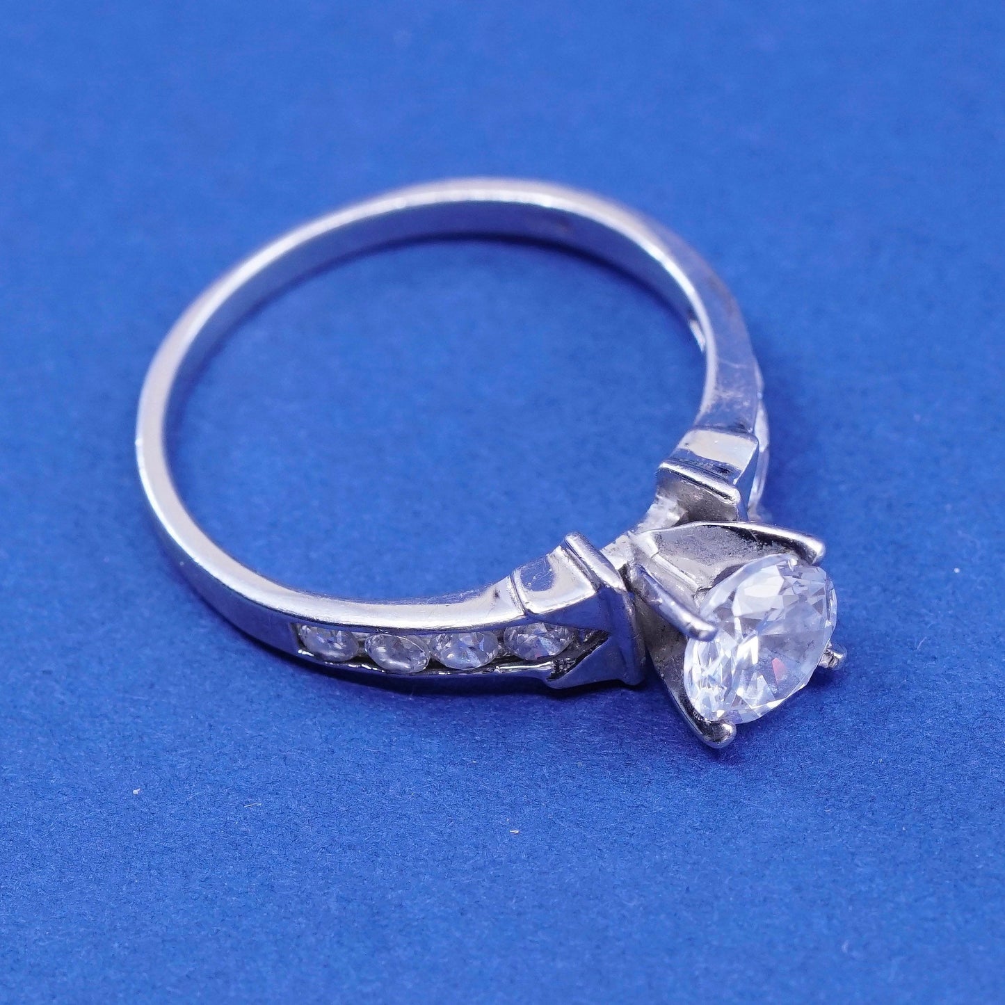 Size 9.25, vintage Sterling silver handmade ring, 925 engagement ring w/ cz