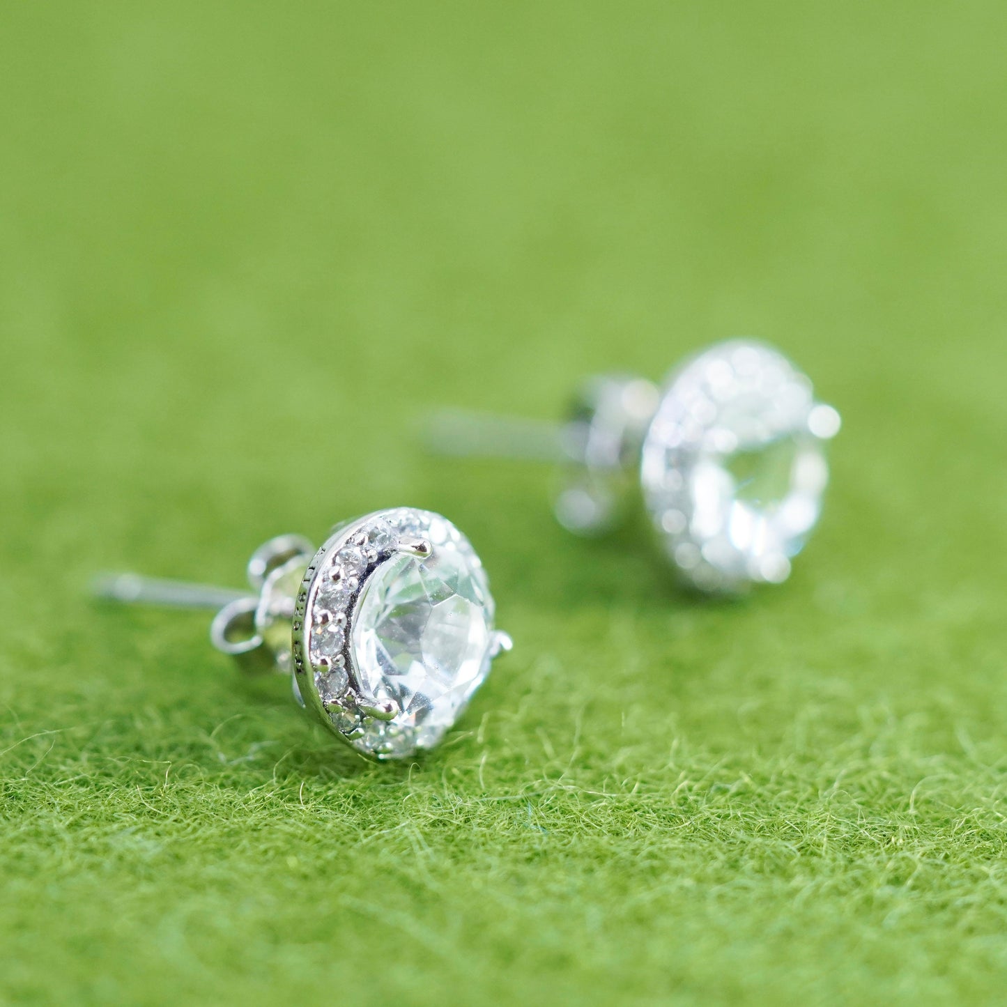 10mm, Vintage sterling silver cz studs, fashion minimalist 925 earrings