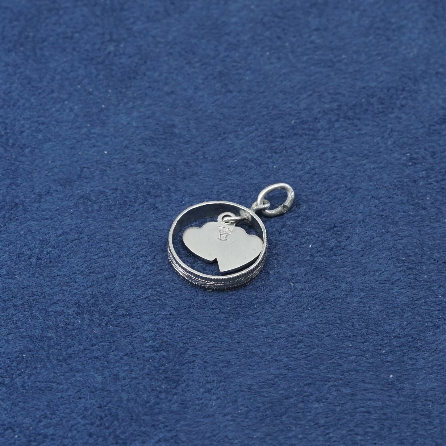 vtg sterling silver handmade pendant, 925 double heart charm embossed “you, me