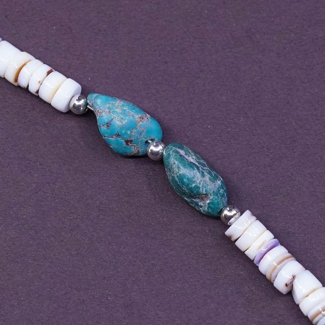 7.5", vtg Sterling silver handmade, turquoise beads bracelet