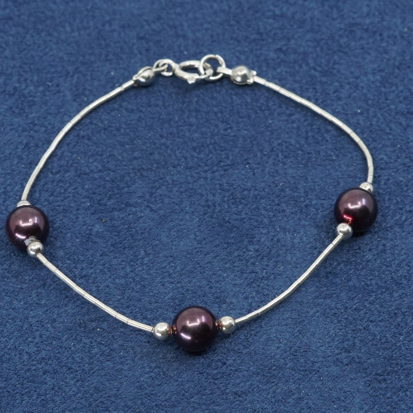 7", Sterling silver handmade bracelet, 925 snake chain w/ pearl beads