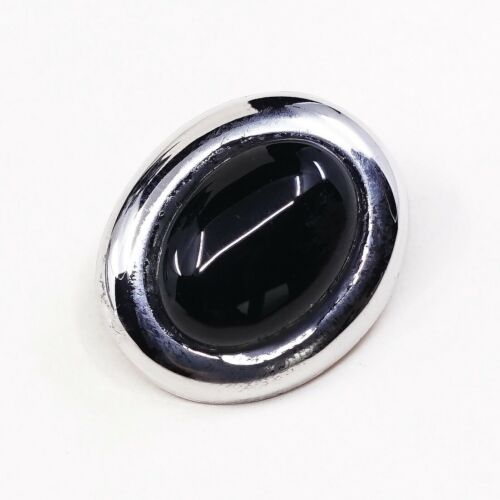 Vintage Sterling Silver Handmade Earrings, 925 Silver Studs W/ Obsidian