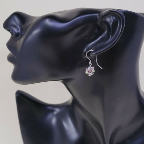 Vtg Handmade Lightweight 925 Sterling Silver Earrings With Wired Beads N Crystal