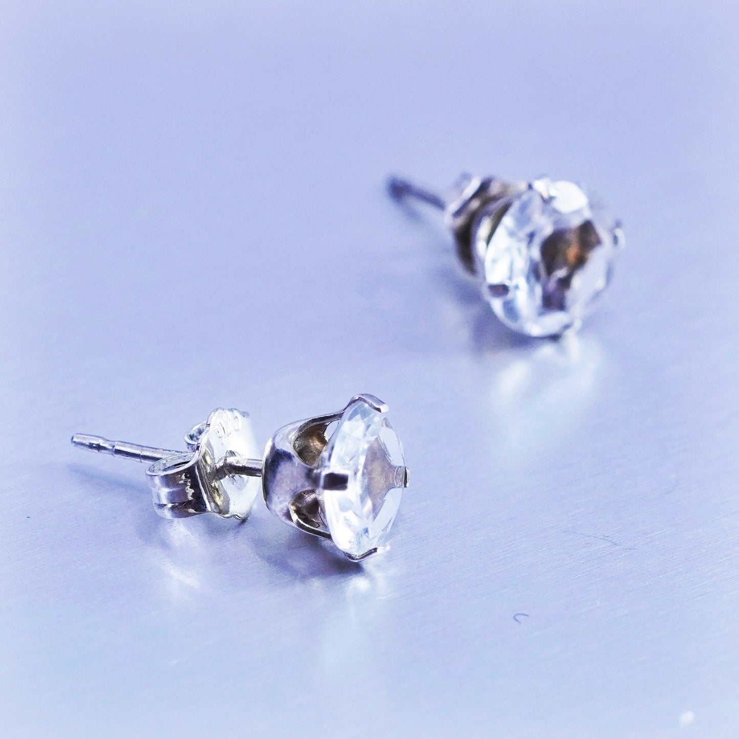 5mm, Vintage Sterling 925 silver earrings, studs with cz inlay