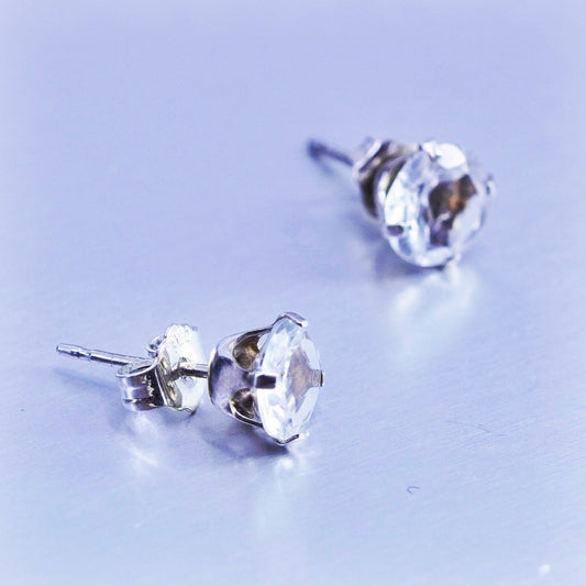 5mm, Vintage Sterling 925 silver earrings, studs with cz inlay