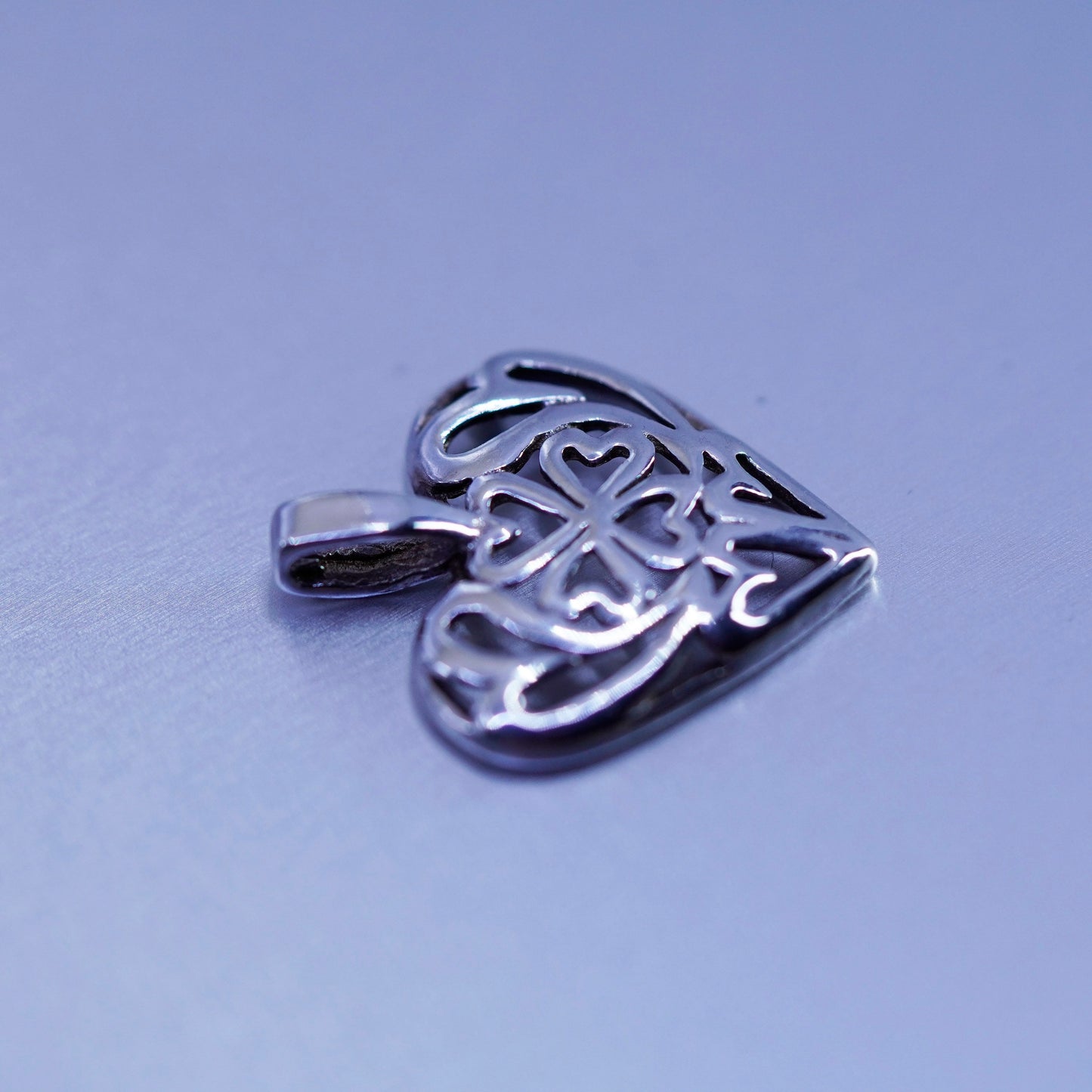 antique sterling 925 silver filigree heart charm pendant