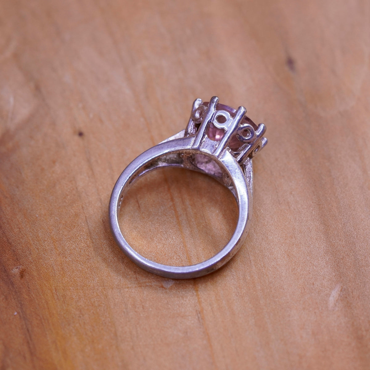 Size 6.25, vintage Sterling 925 silver handmade ring with pink Quartz