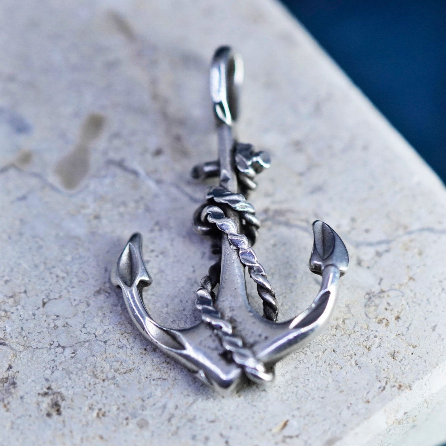 vintage Sterling silver handmade pendant, 925 ship anchor with cable around