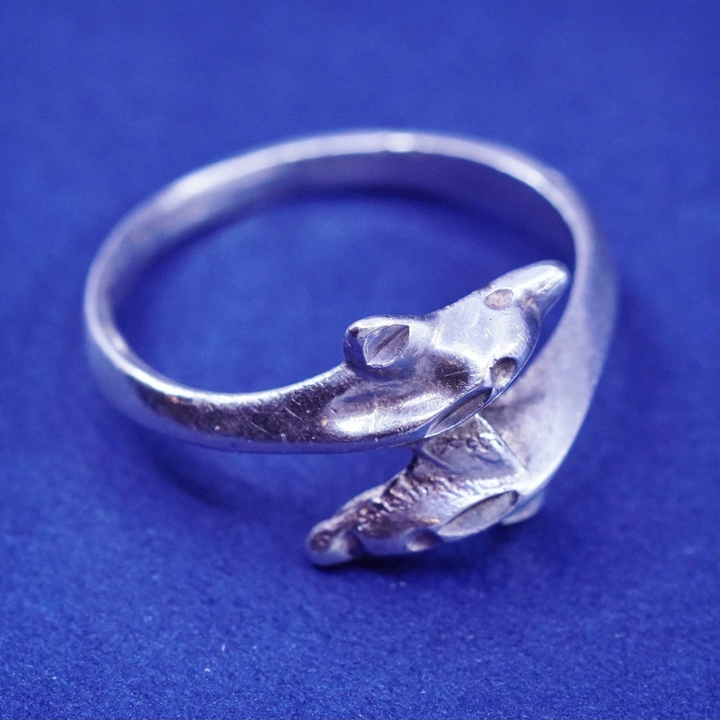 Size 4.25, vintage sterling silver handmade ring, 925 dolphin band