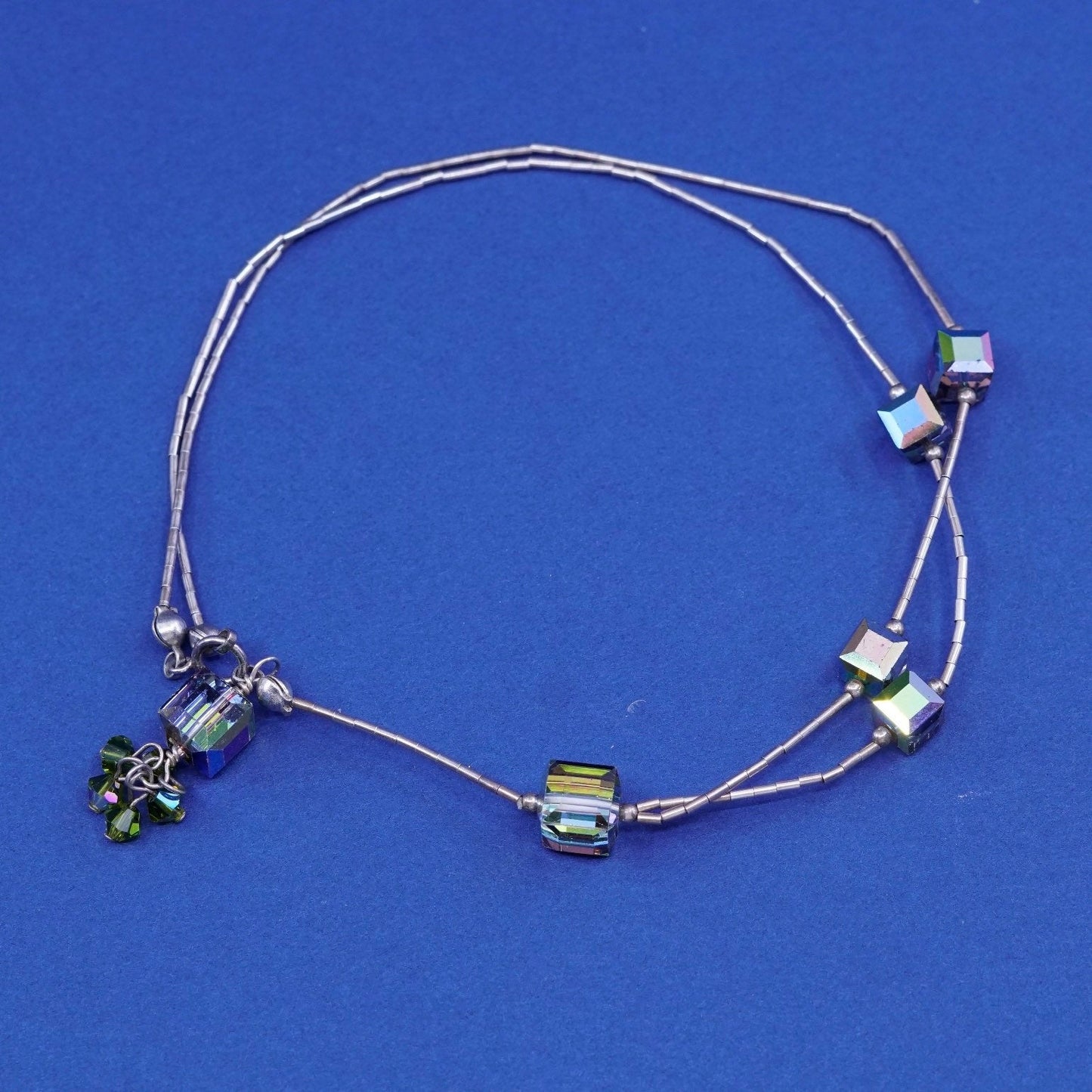 9.5”, sterling silver handmade bracelet, 925 liquid silver chain w/ crystal