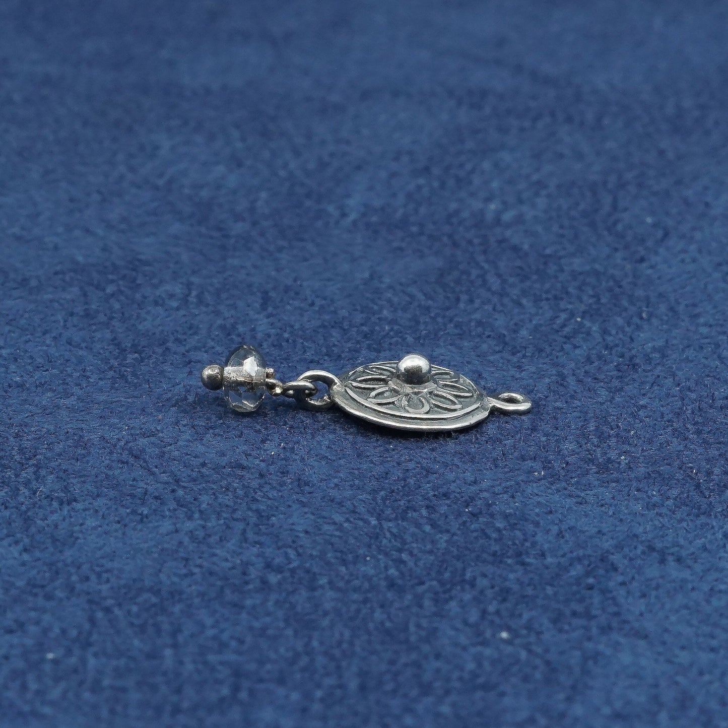 vtg Sterling silver handmade charm pendant, 925 tag w/ crystal