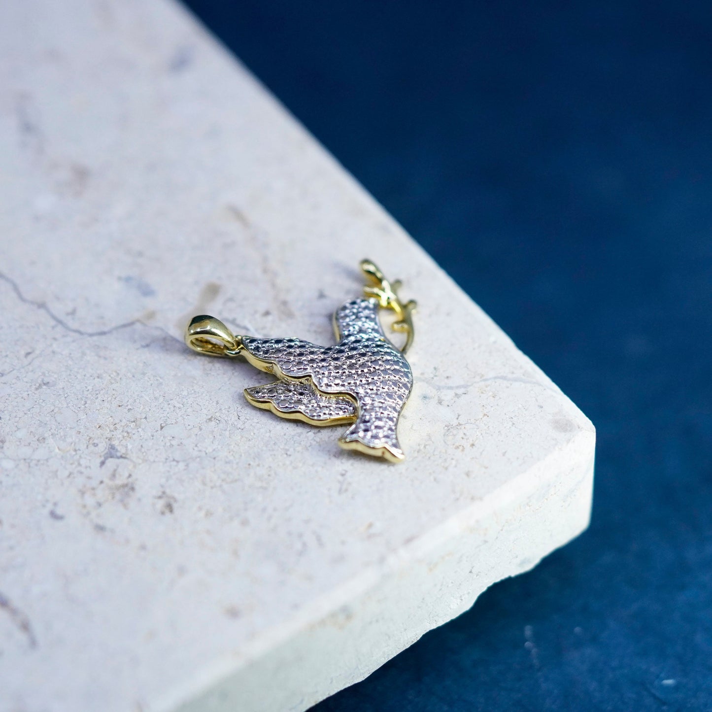 vermeil gold over sterling silver handmade pendant, 925 peace dove bird diamond