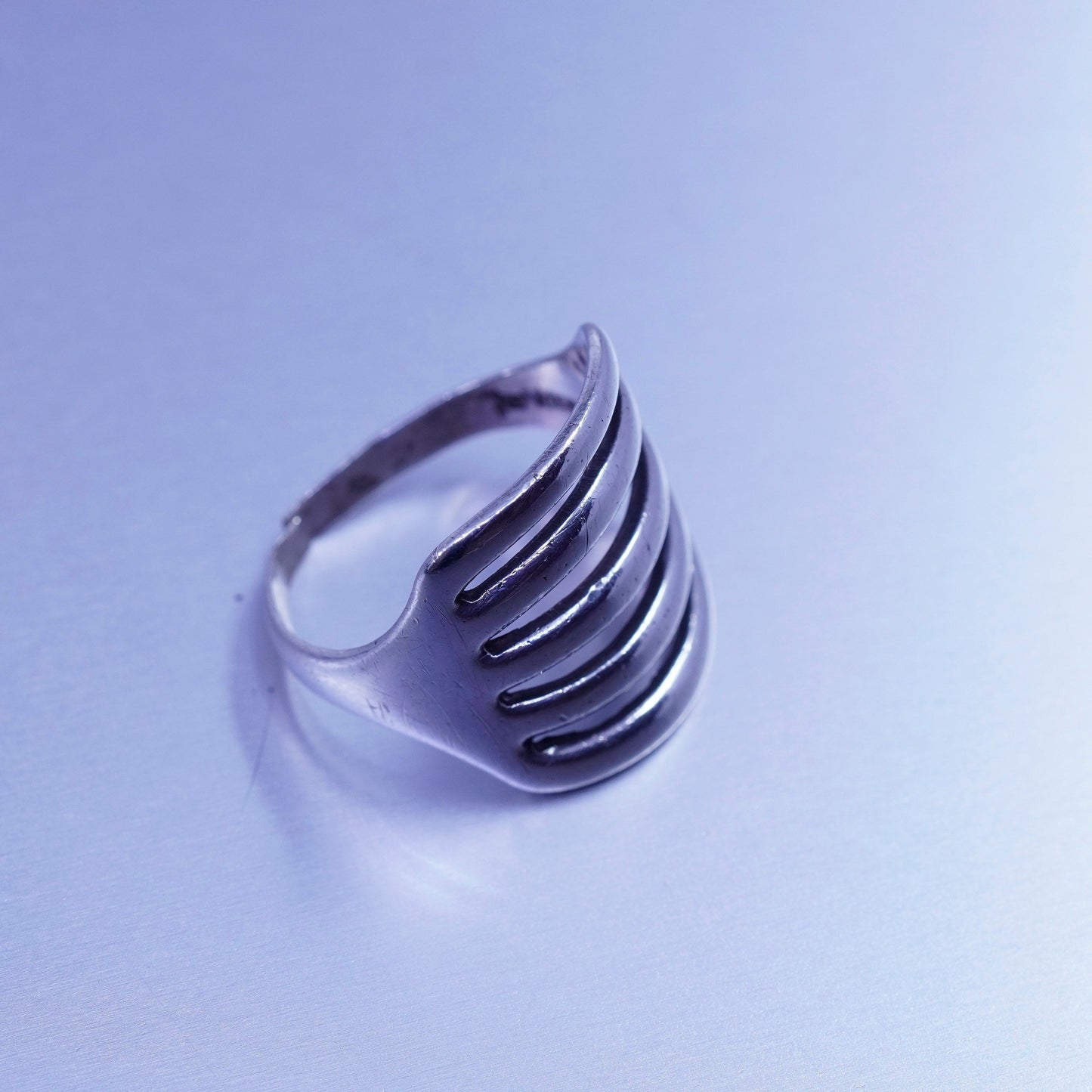 Size 6, vintage Sterling 925 silver handmade ring, modern ribbed band