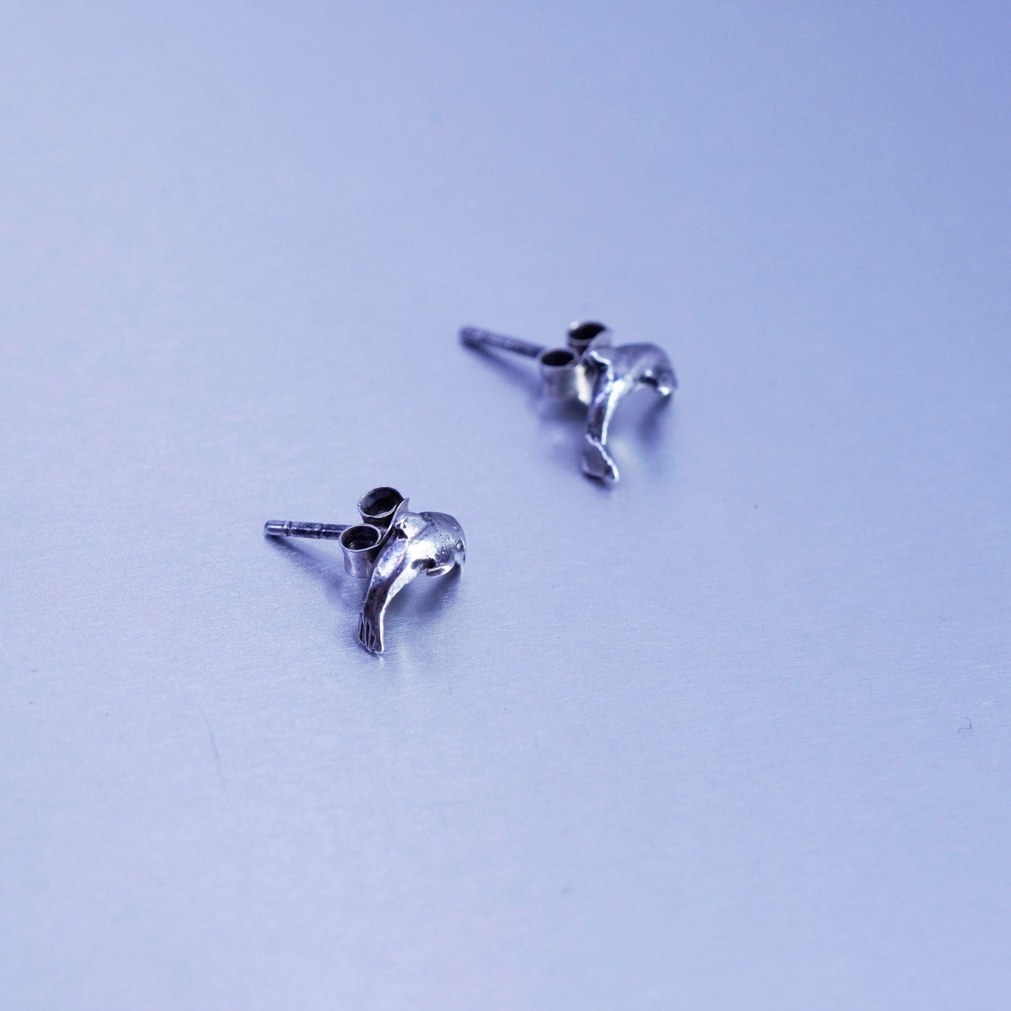 Vintage Sterling 925 silver handmade earrings, dolphin studs