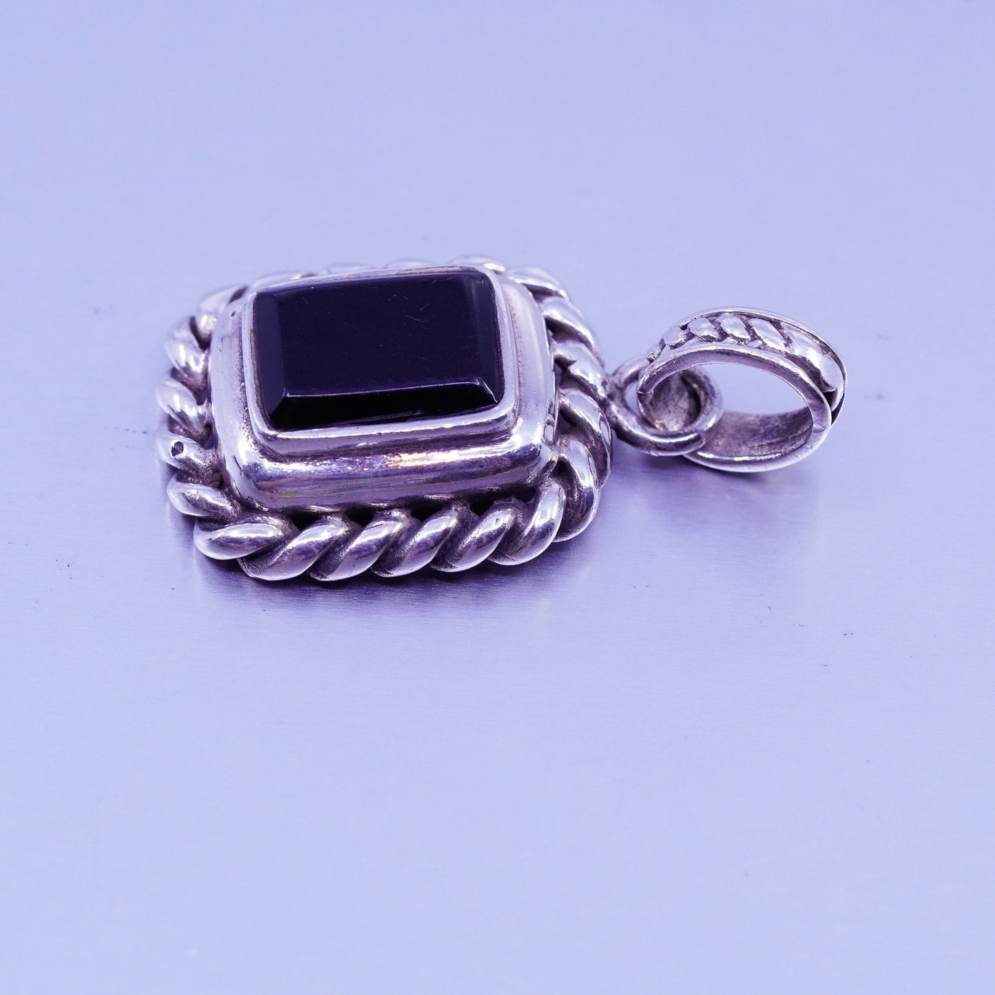 vintage handmade sterling 925 silver pendant with rectangular black onyx