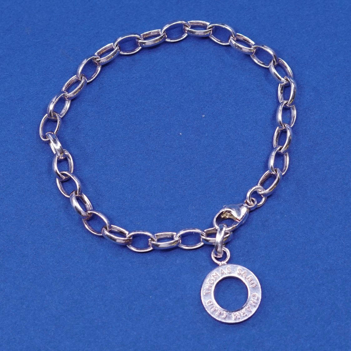 6.5", 5mm, Thomas soba Sterling silver bracelet, 925 chain w/ circle charm