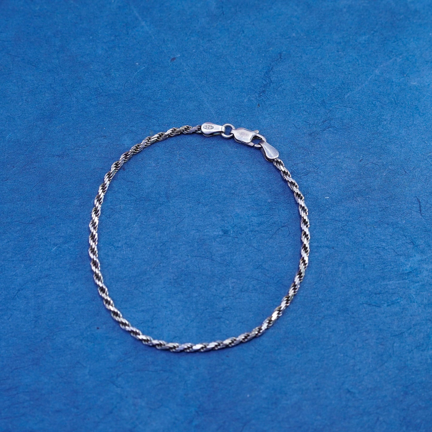 7.75”, 2mm, vintage sterling silver handmade bracelet, Italy 925 rope chain