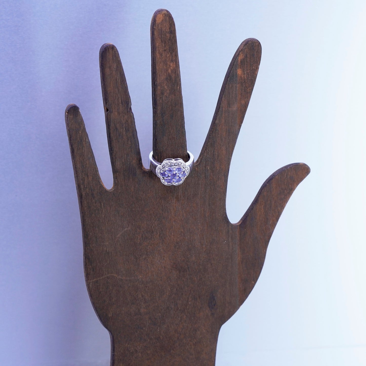 Size 8.5, vintage Sterling 925 silver handmade ring with cluster amethyst