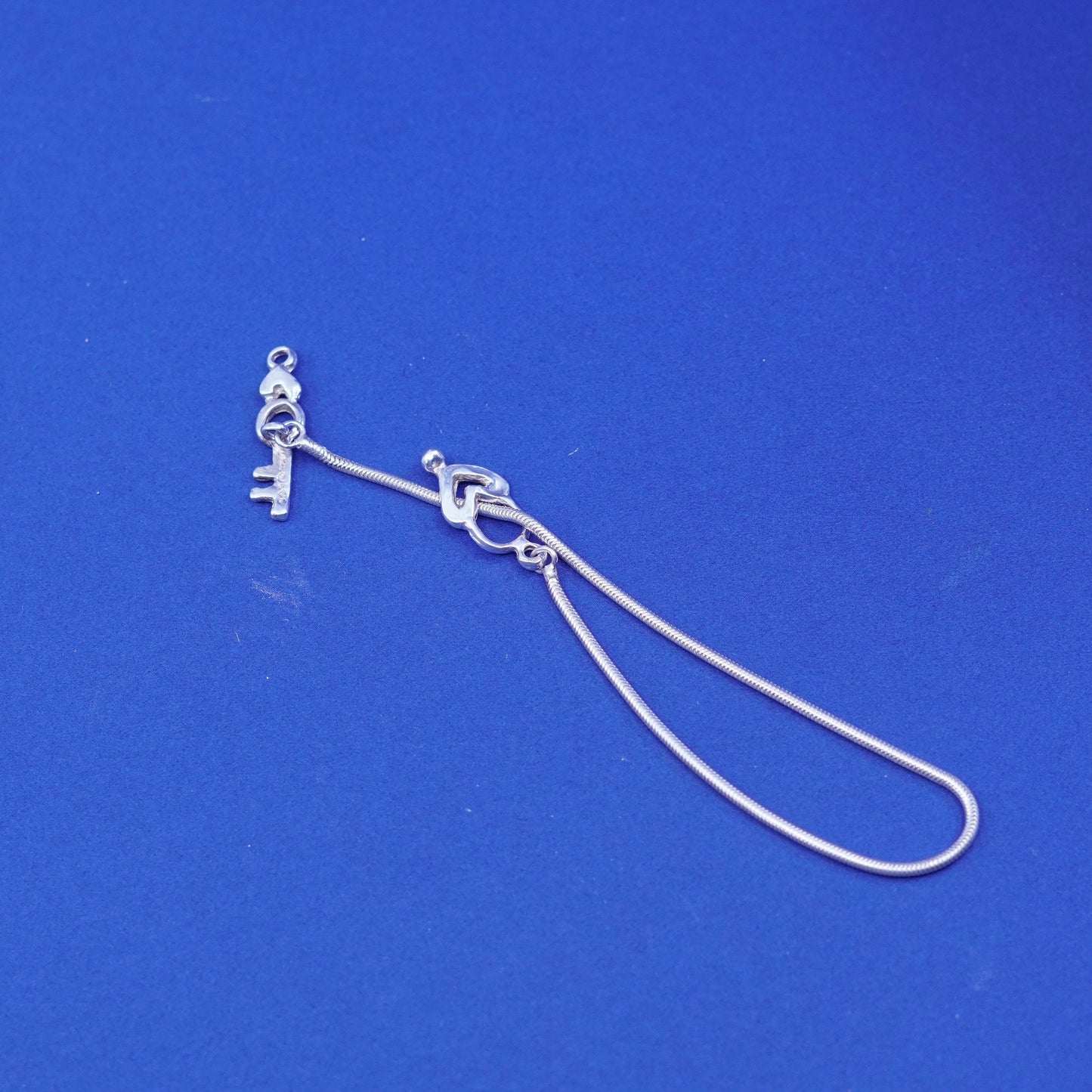 7.25”, 1.6mm, Sterling silver handmade bracelet, 925 snake chain w/ key N heart