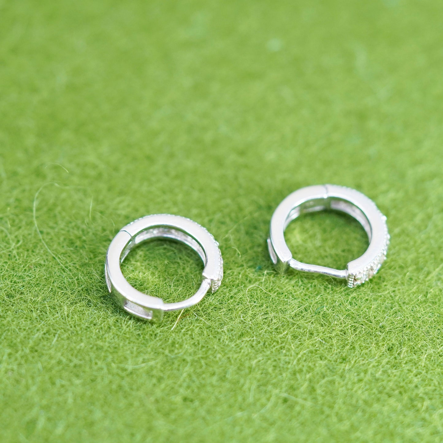 0.5”, Vintage sterling silver earrings, 925 hoops, huggie, with cz