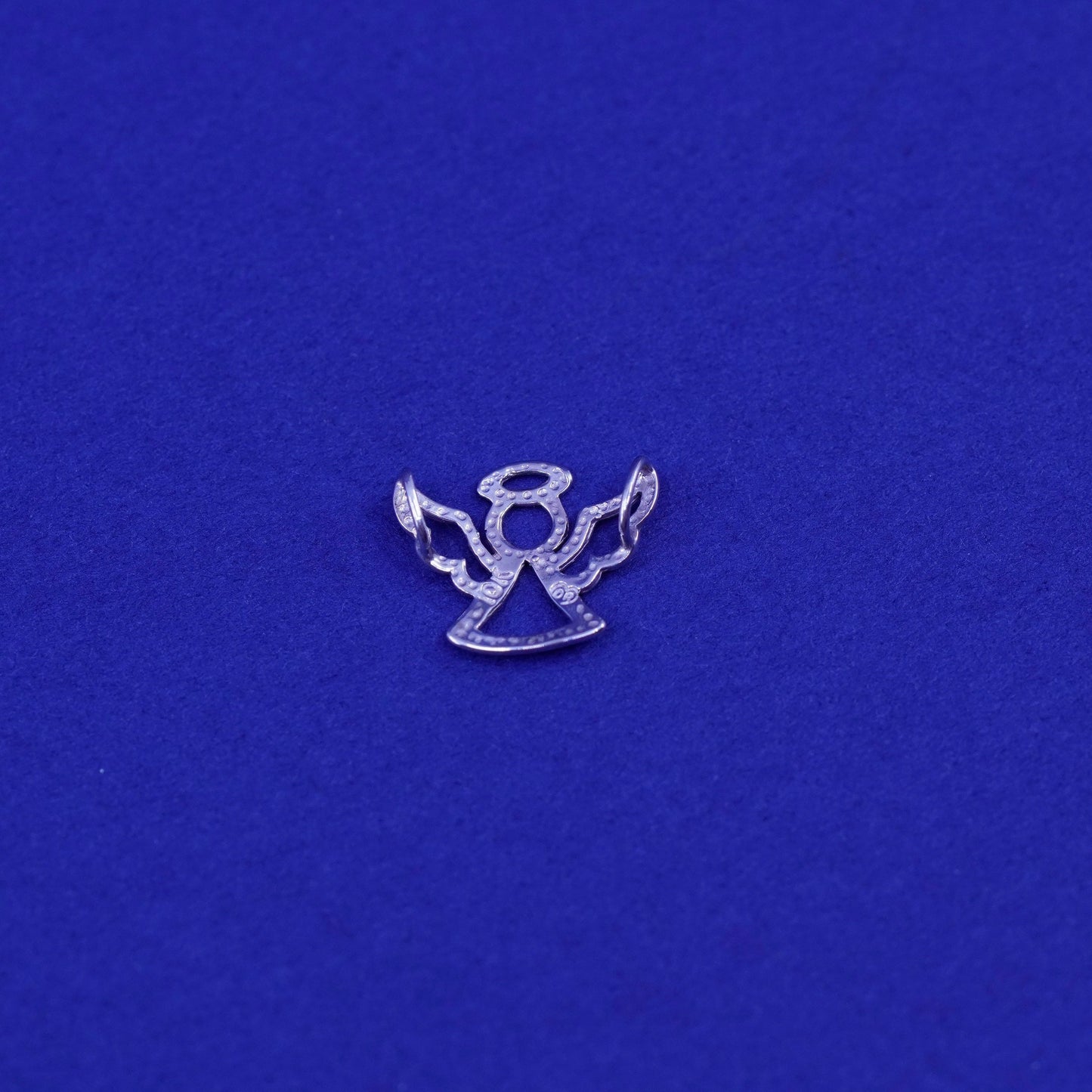 Vintage solid 10K white gold angel pendant charm