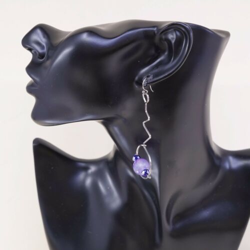 Vtg STERLING 925 SILVER Modern Handmade earrings with Fluorite dangles