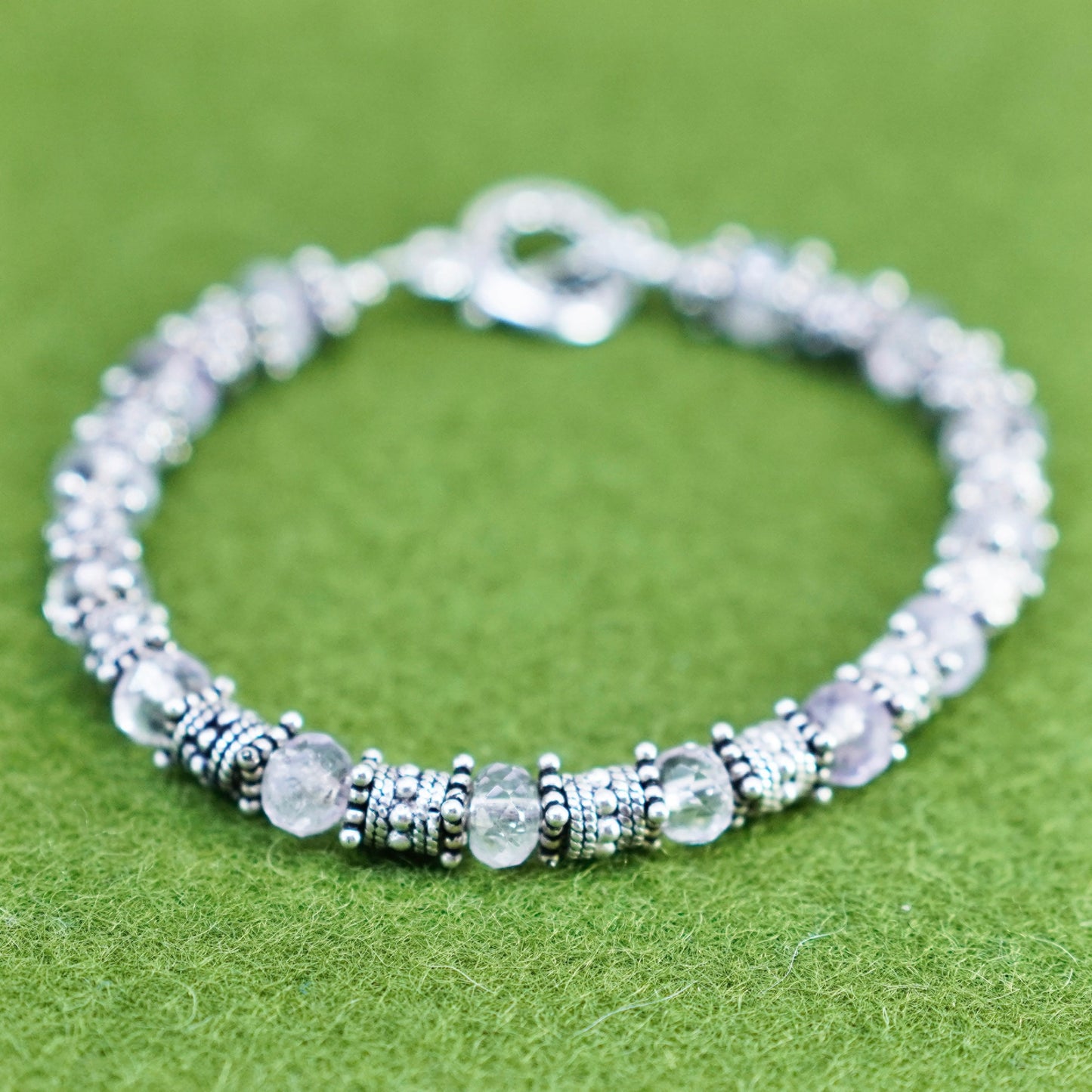 6.5” Vintage 925 Sterling silver handmade bracelet, amethyst beads