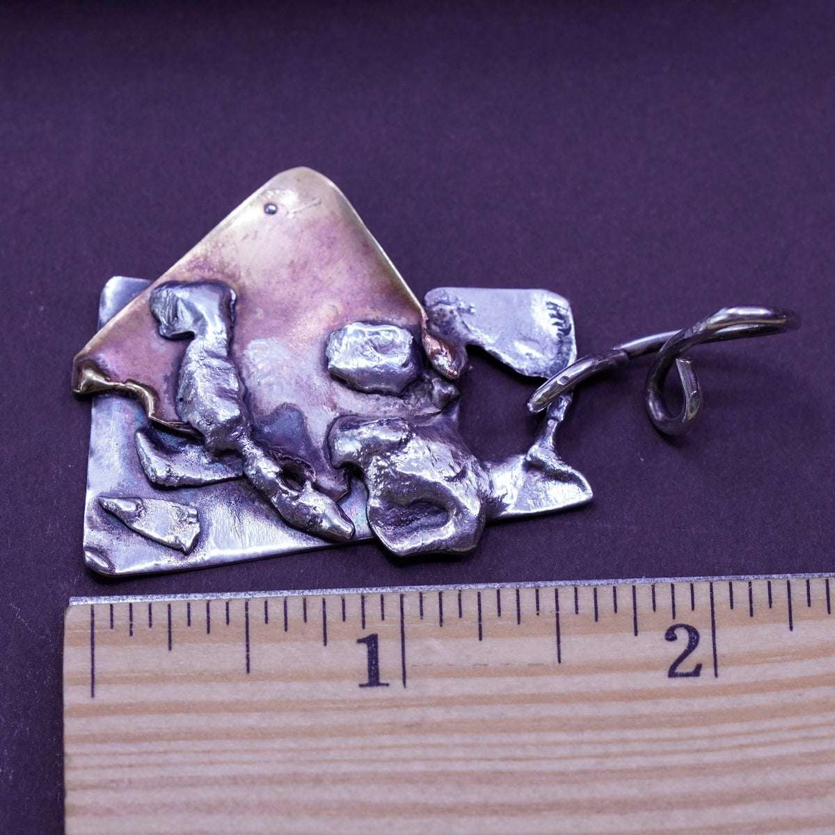 Vintage Sterling silver handmade pendant, 925 freeform pendant