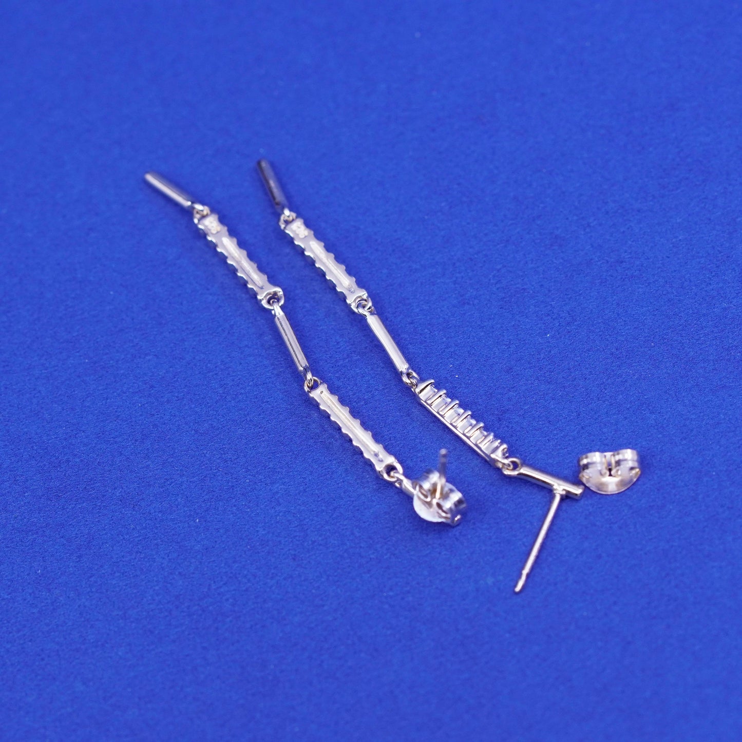 Vintage vermeil gold filled Sterling 935 silver handmade long earrings diamonds