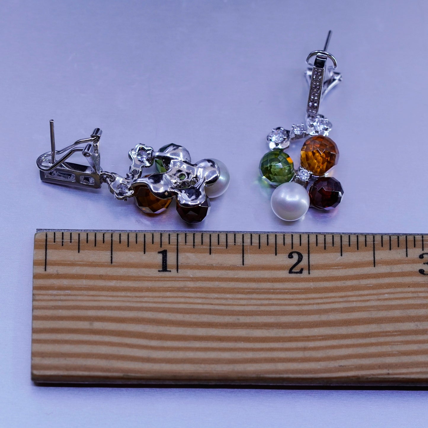 Sterling 925 silver handmade earrings with pearl citrine peridot garnet beads