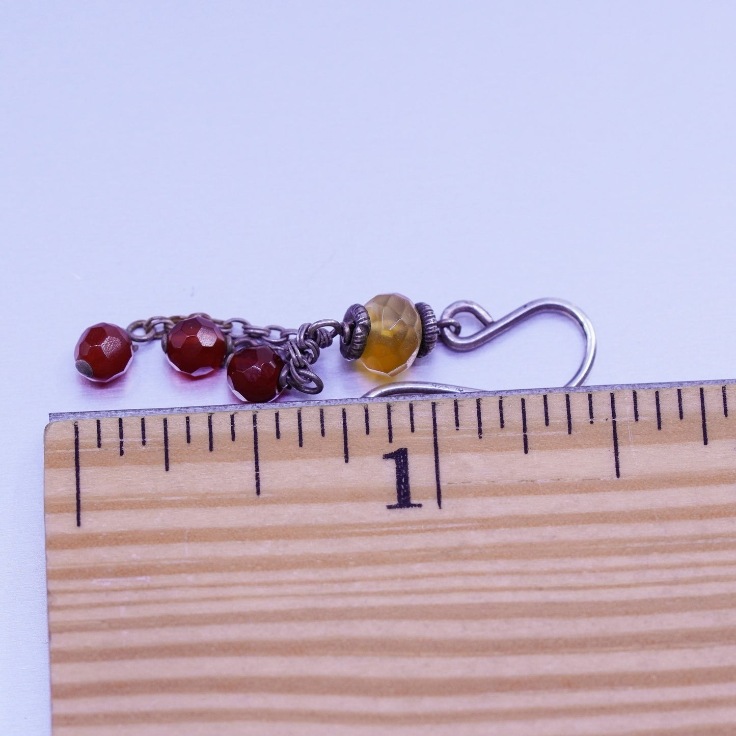 Vintage Sterling 925 silver handmade earrings with citrine carnelian beads