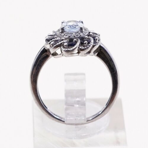 Sz 5.75, Vtg Sai Sterling Silver Ring, 925 Ring W/ blue Topaz N Sapphire Around