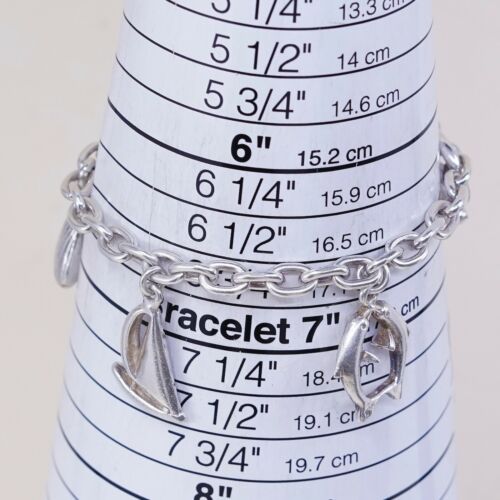 6.75” Sterling 925 Silver Handmade Bracelet, Starfish Shell Boat Dolphin charms