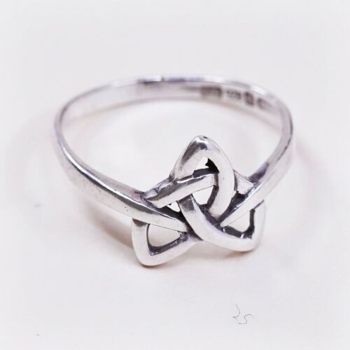 Sz 6.75. Vtg ENM Sterling Silver Handmade Ring, 925 Band W/ Irish Celtic Knot