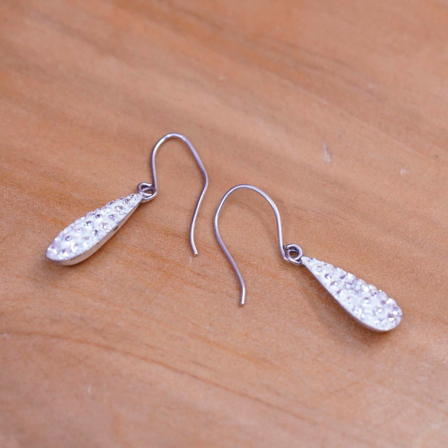 Vintage Sterling silver earrings, 925 teardrops with cluster Cz