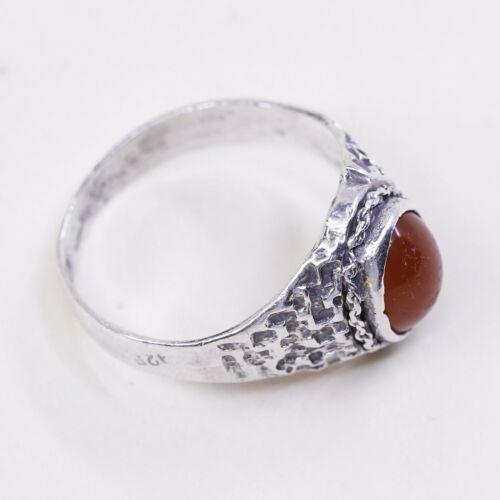 Sz 10.5, Vtg Sterling Silver Handmade Ring, 925 Statement Ring W/ Carnelian