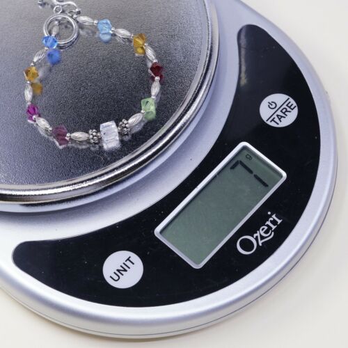 6.5”, Vtg Sterling Silver Handmade Bracelet, 925 Silver Toggle W/ Crystal Beads