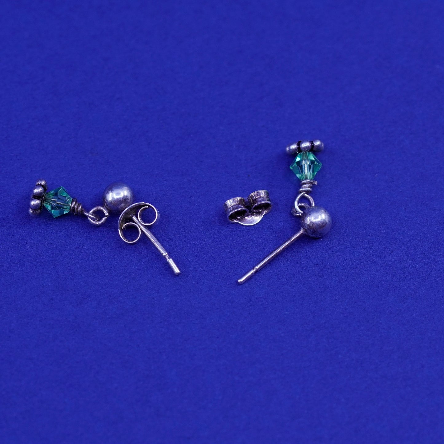 Vintage sterling 925 silver handmade earrings with green crystal