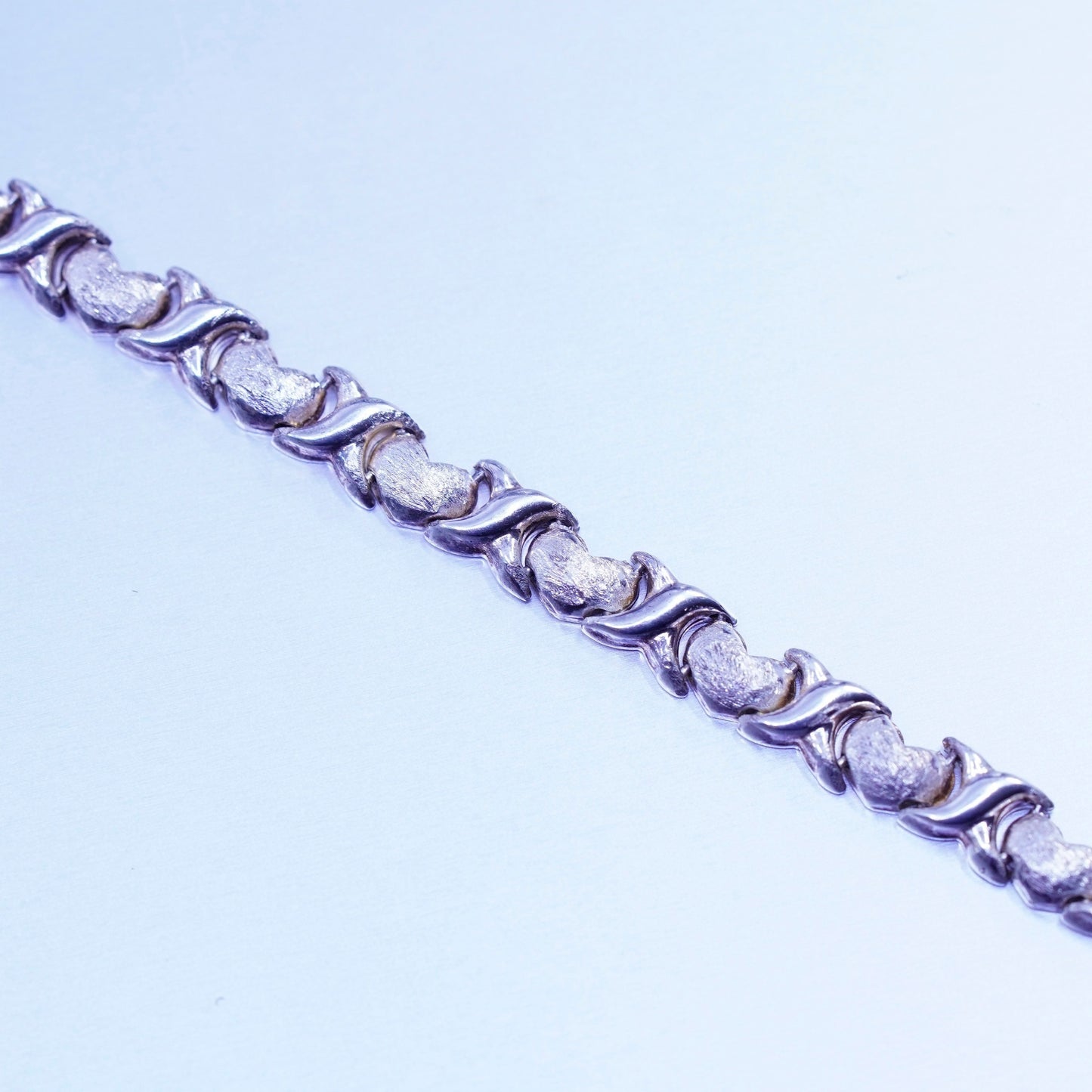 7.5”, vintage Sterling 925 silver handmade bracelet, matte heart chain