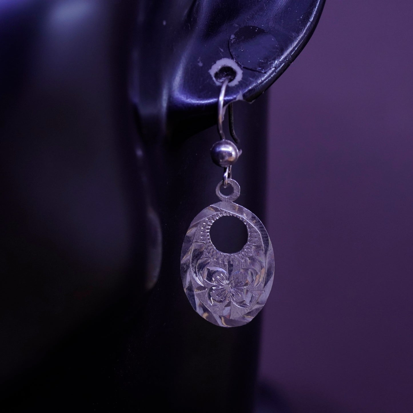 Vintage Sterling 925 silver handmade earrings, textured teardrop drops