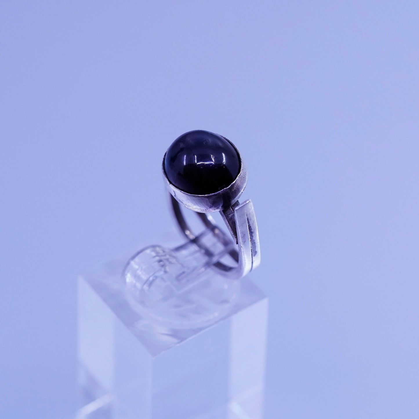 Size 5.25, vintage modern Sterling 925 silver handmade ring with obsidian