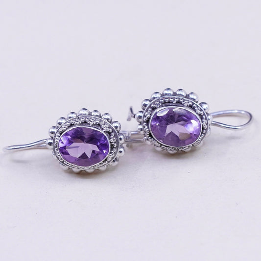 Vintage sterling silver handmade earrings, 925 drops with amethyst and beads
