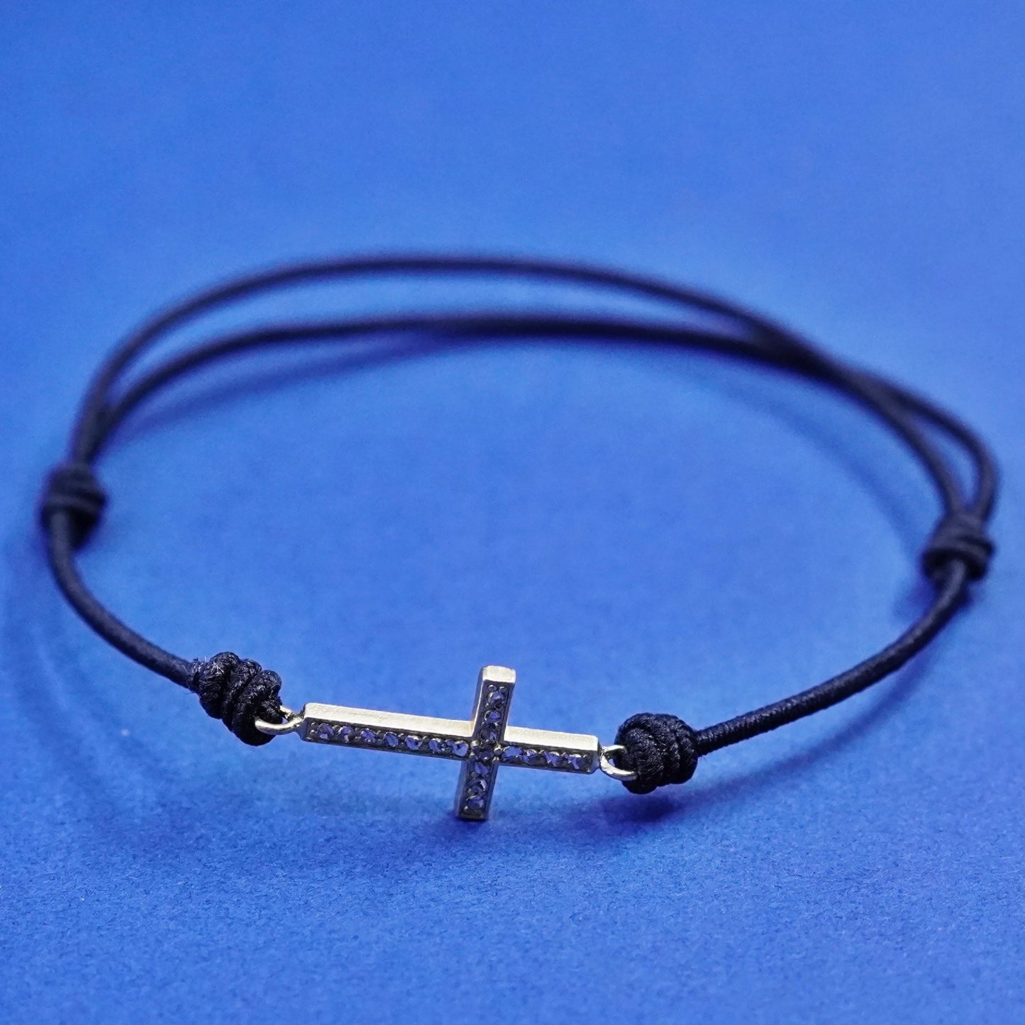 Size adjustable, JCM bracelet, linen thread vermeil gold sterling silver cross