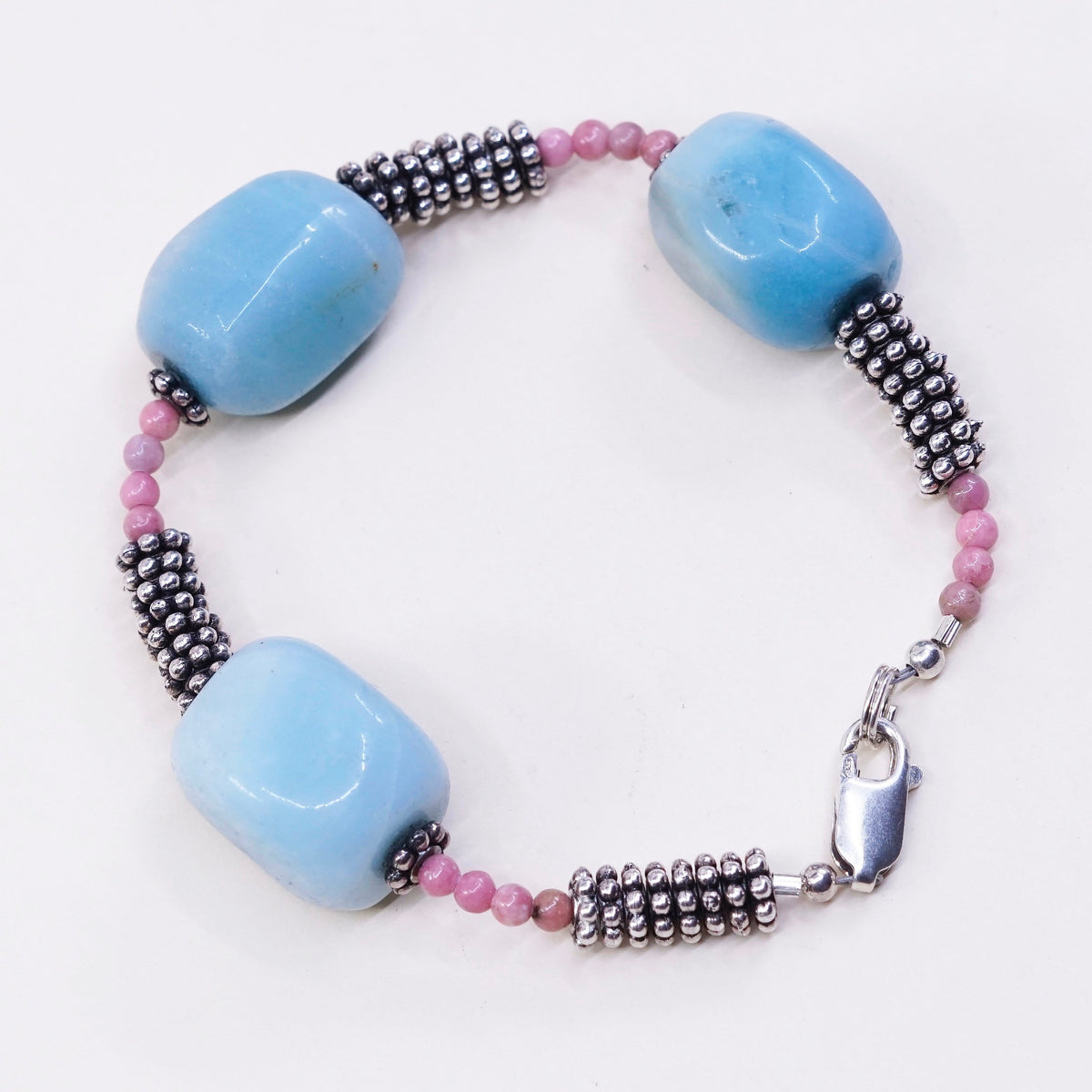 6.75”, Vintage Sterling 925 silver handmade bracelet with nugget Larimar