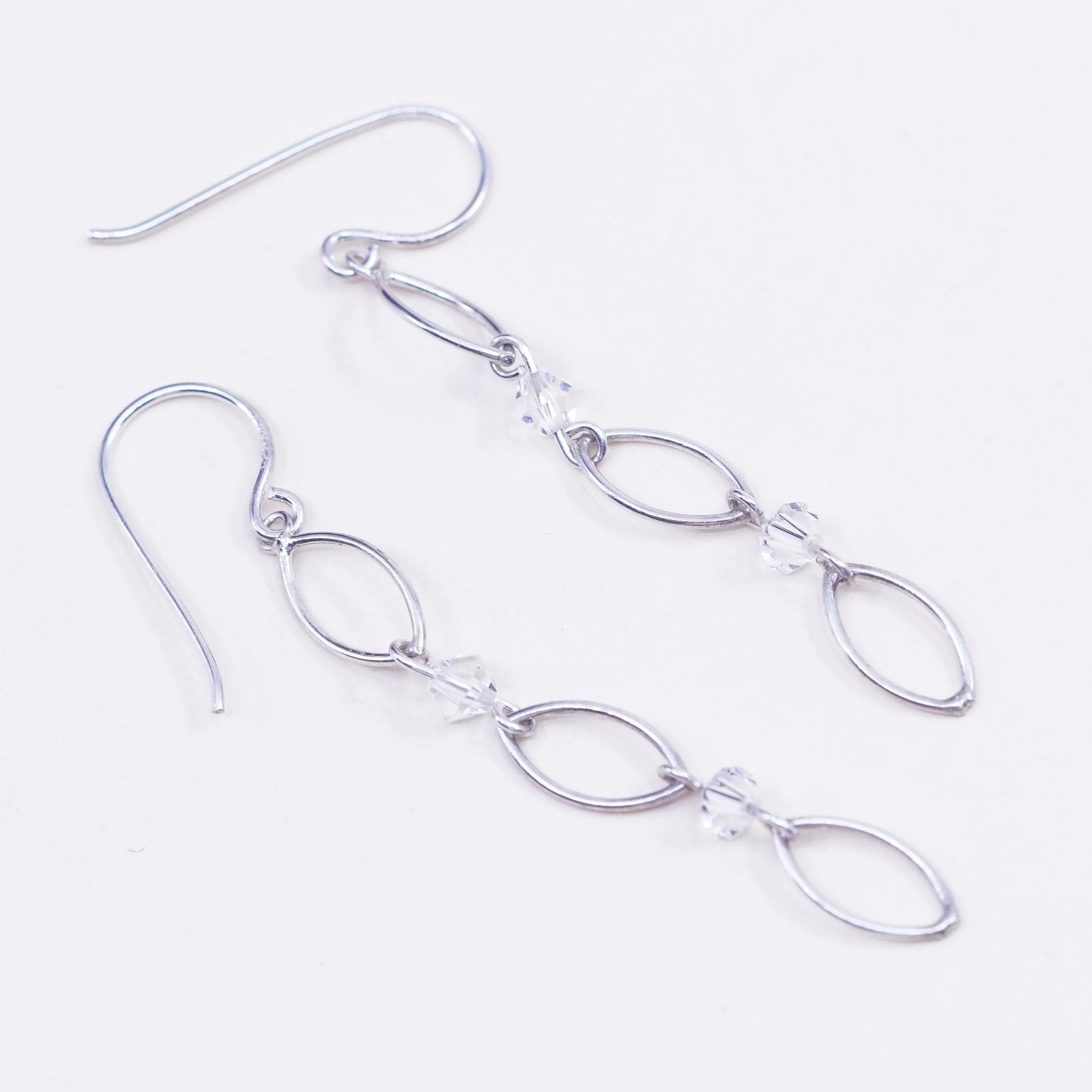 Vintage Sterling silver handmade earrings, 925 marquise shaped w/ garnet beads