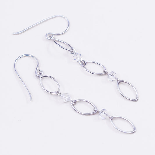 Vintage Sterling silver handmade earrings, 925 marquise shaped w/ garnet beads