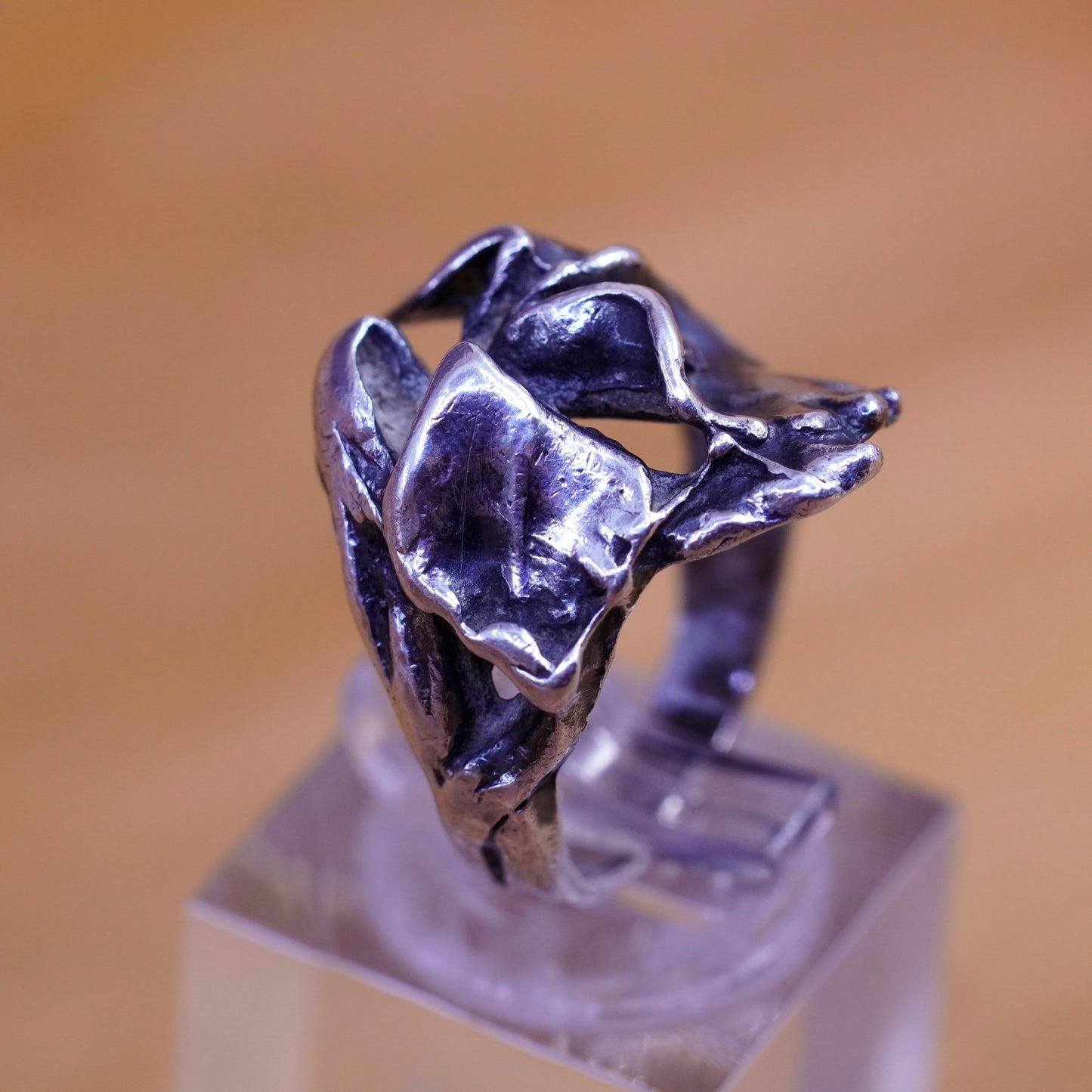 Size 6.75, Vintage Sterling 925 silver handmade flower ring, silver tested