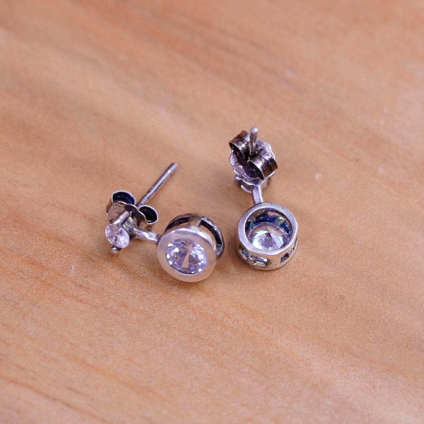vintage Sterling 925 silver studs, round cz earrings