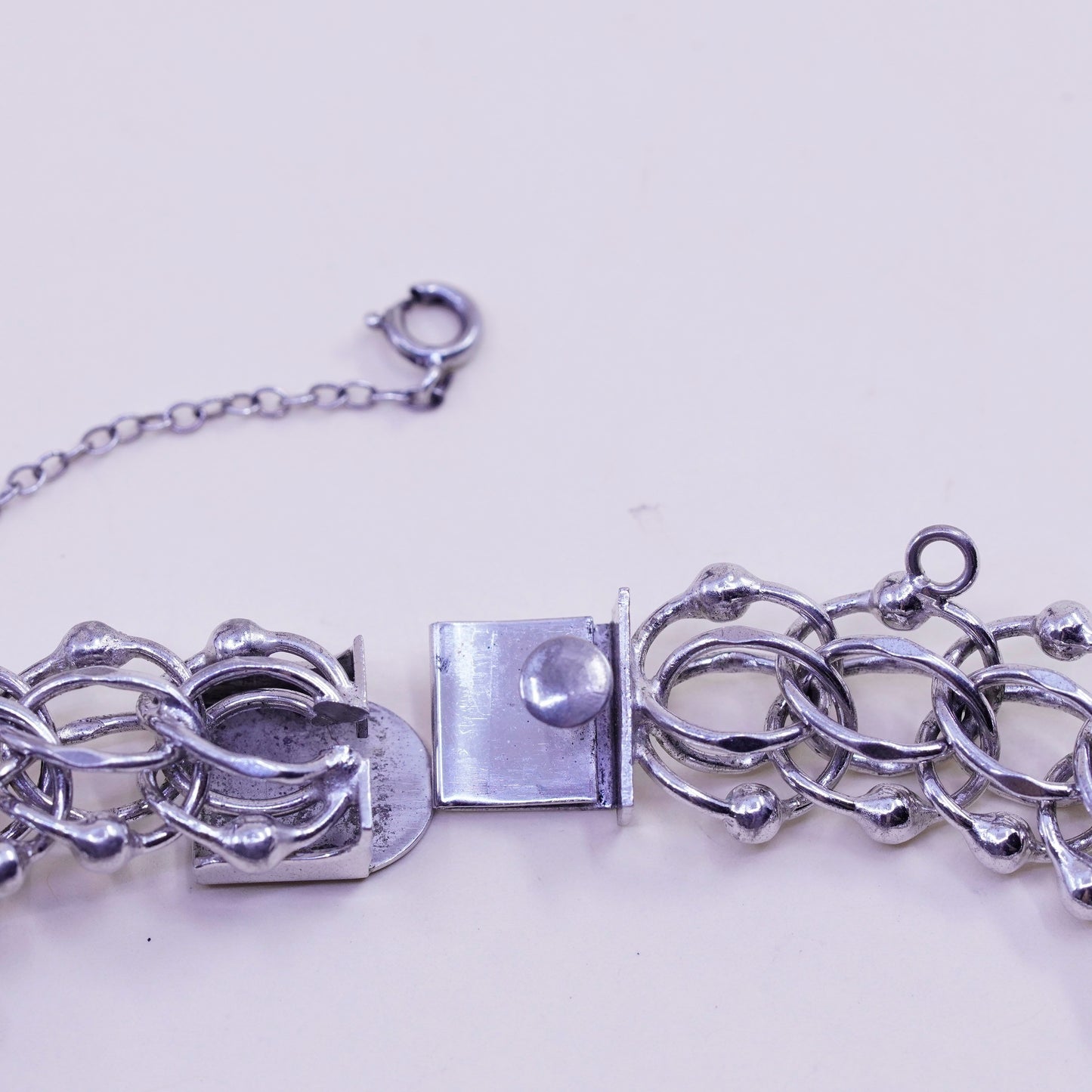 7”, 15mm, Vintage sterling silver double curb chain, 925 charm bracelet